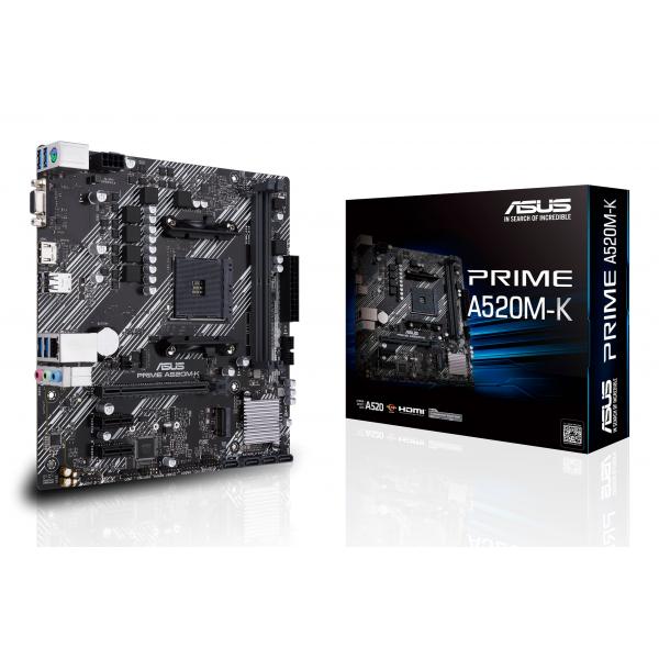 ASUS PRIME A520M-K - scheda madre - micro ATX - Socket AM4 - chipset AMD A520 - USB 3.2 Gen 1 - Gigabit LAN - grafica integrata (CPU richiesta)
