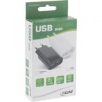 Caricabatterie USB InLine DUO - alimentatore doppio - da 100-240 V a 5 V/2,1 A - nero