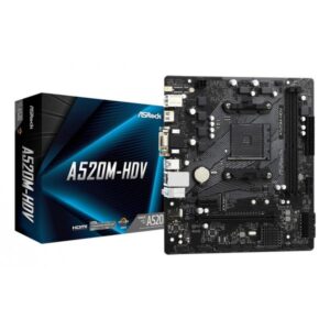 ASRock A520M-HDV - scheda madre - micro ATX - Socket AM4 - chipset AMD A520 - USB 3.2 Gen 1 - Gigabit LAN - grafica integrata (CPU richiesta)
