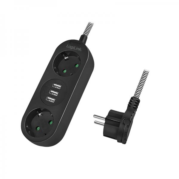 Presa multipla LogiLink - CA 250 V - 3680 Watt - Porte di uscita: 2 (3 x USB Tipo A, 2 x CEE 7/3)