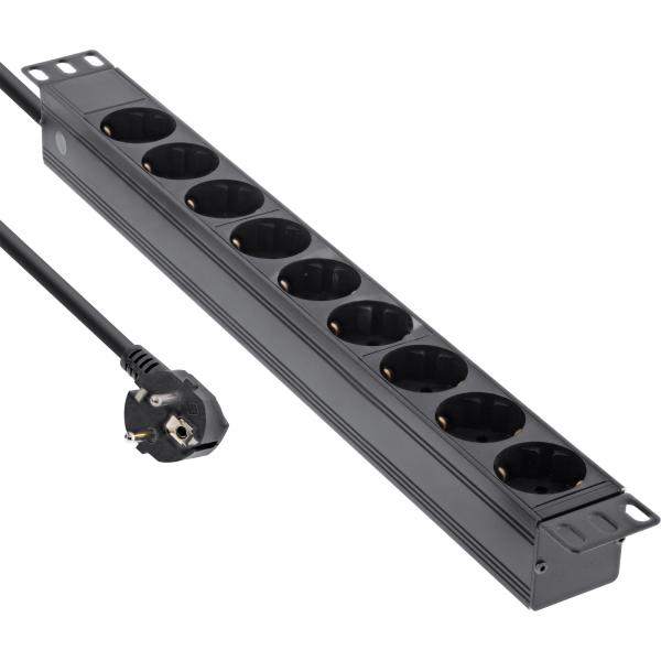 In linea 19" Multipresa - Contatto protettivo a 9 vie - senza interruttore - 2 m - nero