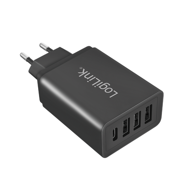 Alimentatore LogiLink - 27 watt - Ricarica rapida - 4 porte di uscita (3 x USB tipo A, USB-C a 24 pin)