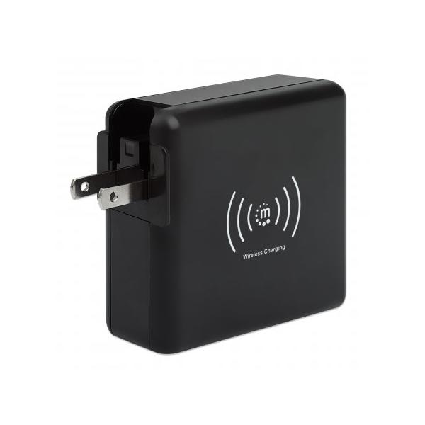 Caricatore da muro da viaggio Manhattan 4-in-1 e Powerbank da 8.000 mAh, spine USA/Regno Unito/Euro a 2 pin, Uscita: 1x USB-C, 2x porte USB-A e tappetino di ricarica wireless (5 W)