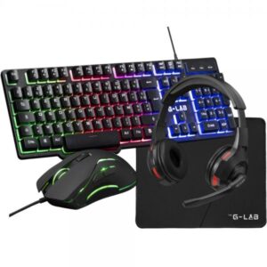 COMBO GAMING 4in1 - THE G-LAB - COMBO-SULFUR/FR - Tastiera e mouse da gioco retroilluminati + Cuffie da gioco + Tappetino per mouse