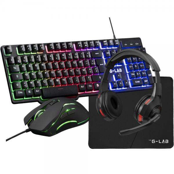 COMBO GAMING 4in1 - THE G-LAB - COMBO-SULFUR/FR - Tastiera e mouse da gioco retroilluminati + Cuffie da gioco + Tappetino per mouse