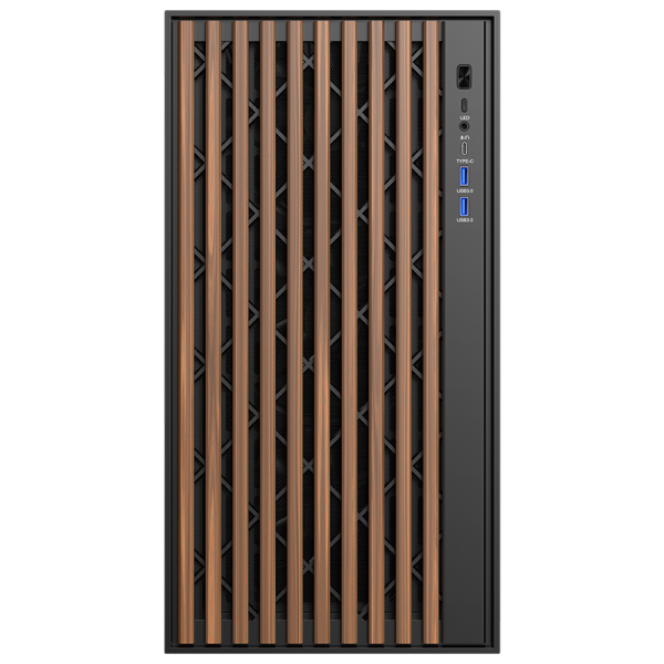 CASE ITEK TOWER "Case WOODY" Gaming Tower 2*USB3,1*USB-C 3*12cm fan ARGB,  Temp Glass Side Panel, NERO+Wood Front -  ITGCAWO28B
