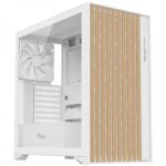 CASE ITEK TOWER "Case WOODY" Gaming Tower 2*USB3,1*USB-C 3*12cm fan ARGB,  Temp Glass Sidel, BIANCO+Wood Front -  ITGCAWO28W