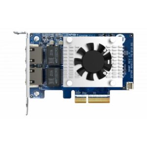QNAP Dual-port BASET 10GbE network expansion card; low-profile form factor; PCIe Gen3 x4; Aquantia AQC107 - QXG-10G2T