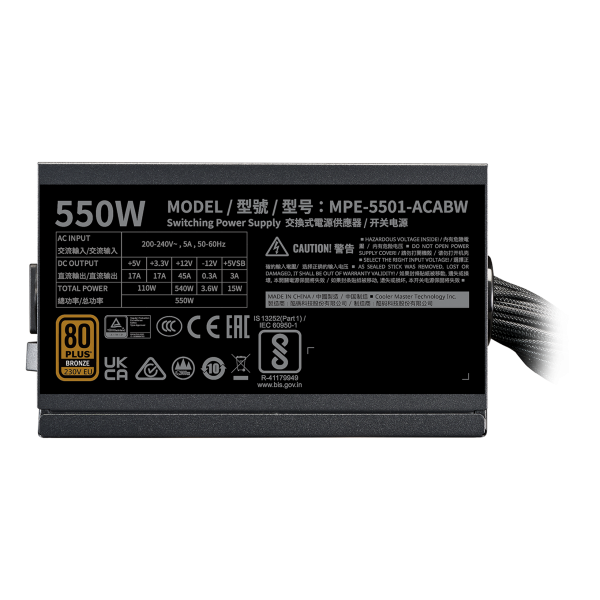 ALIMENTATORE 550W BRONZE 80+ NO MOD NO MODULARE 120MM V3 230V MWE ATX
