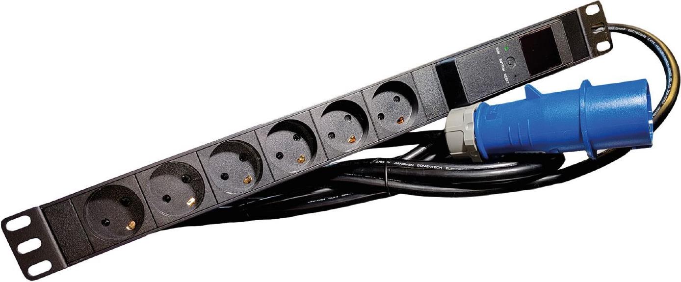 Lanview LVR261876D. PDU-Typen: Standard, Rack-Kapazität: 1U, Typ: Einphasig. Anzahl der AC-Ausgänge: 6 AC-Ausgänge, AC-Steckertypen: Typ K, Stecker: IEC 60309. LED-Anzeigen: Leistung, Kabellänge: 4 m. Nominale Eingang Spannung: 230 V, Stromstärke (maximal): 16 A, Nominale Ausgang Spannung: 230 V. Breite: 482,5 mm, Tiefe: 44,4 mm, Höhe: 44,4 mm (LVR261876D)