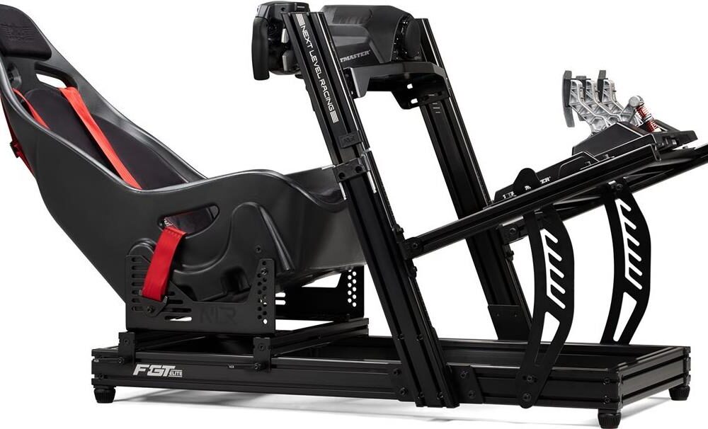 Next Level Racing Racing Flight Seat Pro - Flugzeug-Sitz für den heimischen Simulator - für alle Arten von Sim-Luftfahrt geeignet - mit Gurten und Fussauflage - integrierte Rollen (NLR-S033)