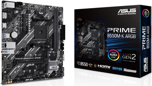 ASUS PRIME B550M-K ARGB - Motherboard - micro ATX - Socket AM4 - AMD B550 Chipsatz - USB 3,2 Gen 1 - Gigabit LAN - Onboard-Grafik (CPU erforderlich) - HD Audio (8-Kanal) (90MB1GC0-M0EAY0)