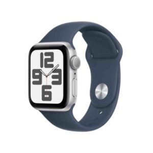 Apple Watch SE (GPS) - 40 mm - Aluminium, Silber - intelligente Uhr mit Sportband - Flouroelastomer - Storm Blue - Bandgröße: M/L - 32GB - Wi-Fi, Bluetooth - 26,4 g (MRE23QF/A)