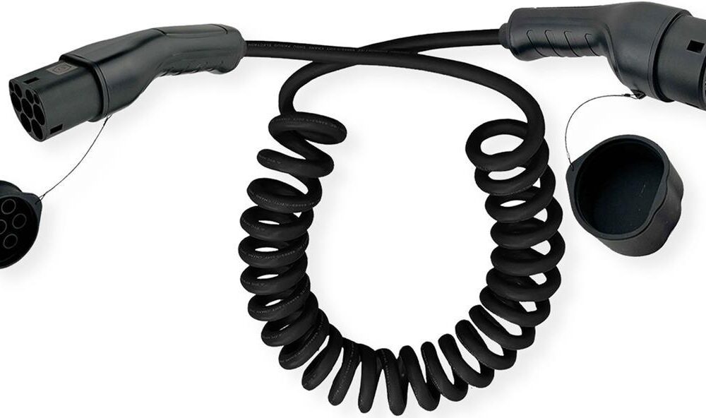 ROLINE E-Auto Ladekabel Typ2, 3-phasig, 480VAC (3P+N+E), 32 A, 22 kW,Spiralkabel, 3 m (19.08.0053)