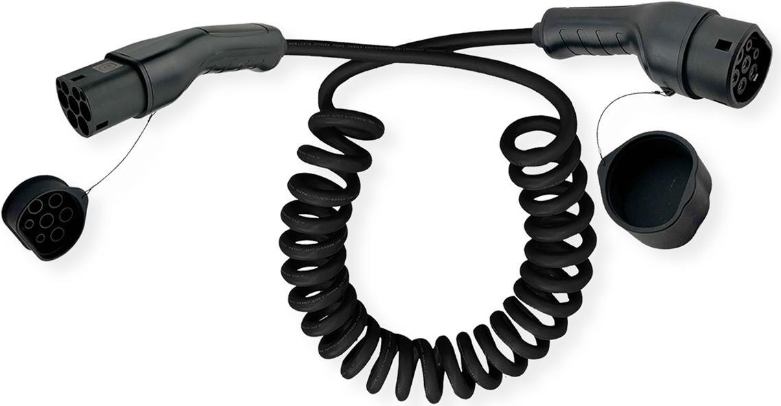 ROLINE E-Auto Ladekabel Typ2, 3-phasig, 480VAC (3P+N+E), 32 A, 22 kW,Spiralkabel, 3 m (19.08.0053)