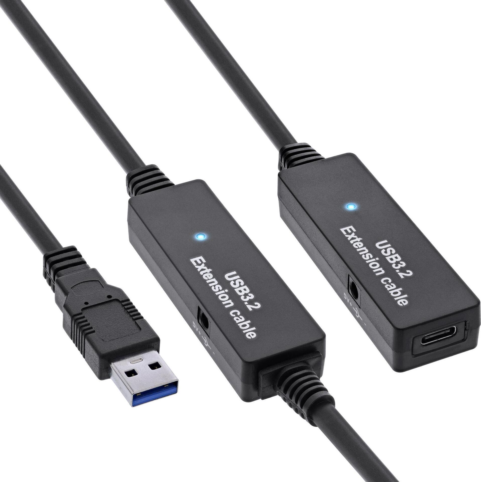 InLine USB 3.2 Gen.1 Aktiv-Verlängerung - USB-A Stecker an USB-C Buchse - 15m (35656B)