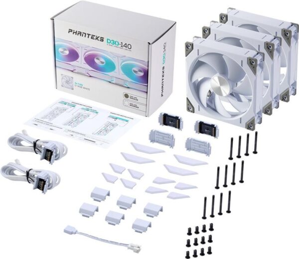 Phanteks PH-F140D30 - Gehäuselüfter - regulär - 140 mm - weiß (Packung mit 3) (PH-F140D30_DRGB_PWM_WT01_3P)
