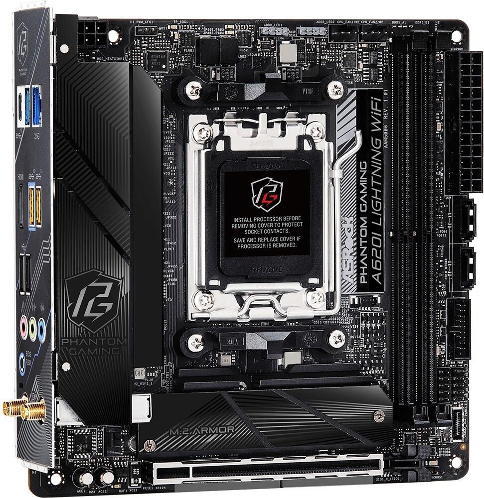 ASRock A620I LIGHTNING WIFI - Motherboard - Mini-ITX - Socket AM5 - AMD A620 Chipsatz - USB-C 3,2 Gen2, USB-C 3,2 Gen 1, USB 3,2 Gen 1, USB 3,2 Gen 2 - 2,5 Gigabit LAN, Wi-Fi, Bluetooth - Onboard-Grafik (CPU erforderlich) - High Definition Audio (7,1-Channel) (90-MXBMN0-A0UAYZ)