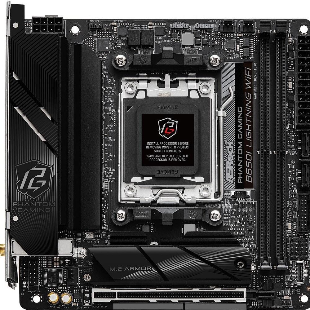 ASRock Phantom Gaming B650I Lightning WiFi - Motherboard - Mini-ITX - Socket AM5 - AMD B650 Chipsatz - 2,5 Gigabit LAN, Wi-Fi 6E, Bluetooth - Onboard-Grafik (CPU erforderlich) - HD Audio (8-Kanal) (90-MXBMP0-A0UAYZ)