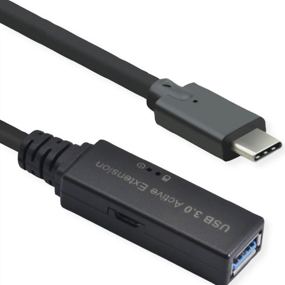 ROLINE Ultralanges USB3.2 Gen1 Verlängerungskabel C-A ST/BU 20 m - Kabel - Digital/Daten - 20 m - Schwarz (12.04.1068)