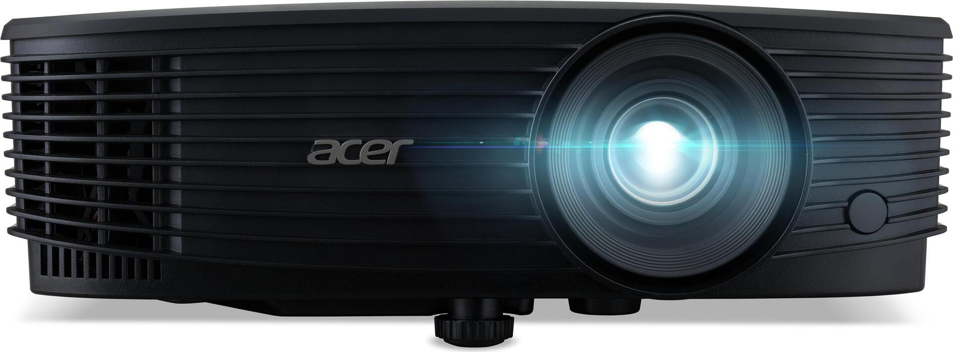 Acer X1329WHP. Projektorhelligkeit: 4800 ANSI Lumen, Projektionstechnologie: DLP, native Auflösung des Projektors: WXGA (1280x800). Typ der Lichtquelle: Lampe, Lampenleistung: 210 W. Analoges Signalformatsystem: NTSC, PAL, SECAM, Unterstützte Grafik-Auflösungen: 1280 x 800 (WXGA), 1920 x 1200 (WUXGA). RMS-Leistung: 3 W. Produkttyp: Standard Throw-Projektor, Marktpositionierung: Präsentation, Produktfarbe: Schwarz (MR.JUK11.001)