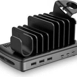 Lindy - Ladestation - 160 Watt - PD 2,0, PD 3,0, QC 3,0, QC 4,0, AFC, Power Delivery 3,1, USB BC 1,2, Apple 2,4A, PD/PPS - 6 Ausgabeanschlussstellen (3 x USB Typ A, 3 x USB-C) - Grau, Schwarz (73436)