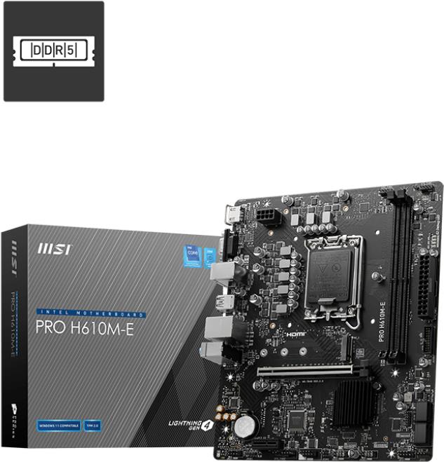 MSI PRO H610M-E - Motherboard - micro ATX - LGA1700-Sockel - H610 Chipsatz - USB 3,2 Gen 1 - Gigabit LAN - Onboard-Grafik (CPU erforderlich) - HD Audio (8-Kanal) (7D48-019R)