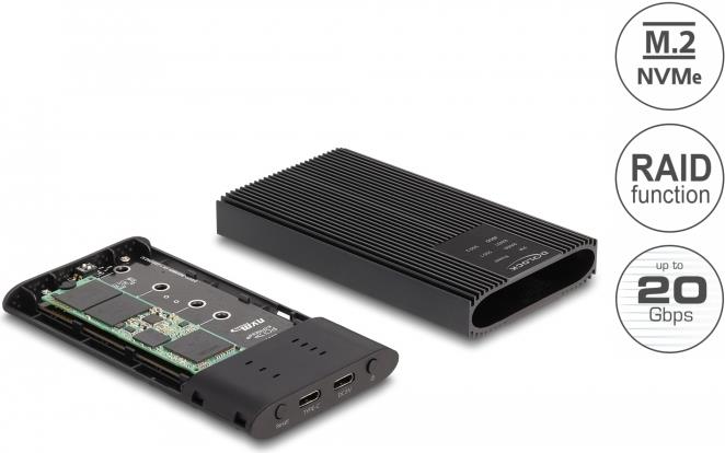 Delock - Speichergehäuse - M.2 - M.2 NVMe Card / PCIe (NVMe) - RAID JBOD, RAID 0, 1 - USB 3,2 (Gen 2x2) - Schwarz (42022)