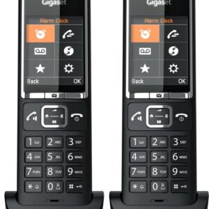 Gigaset COMFORT 550HX. Typ: Analoges/DECT-Telefon, Hörertyp: Kabelloses Mobilteil. Freisprecheinrichtung, Telefonbuch Kapazität: 200 Eintragungen. Anrufer-Identifikation. Bildschirmdiagonale: 5,59 cm (2.2"). Produktfarbe: Schwarz. Anzahl enthaltener Handsets: 2 (L36852-H3051-R104)
