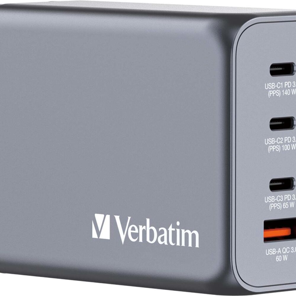 Verbatim - Netzteil - GaN - 240 Watt - 5 A - Power Delivery 3,1, QC 3,0, PD 3,0, PD/PPS - 4 Ausgabeanschlussstellen (3 x USB-C, USB Typ A) (32205)