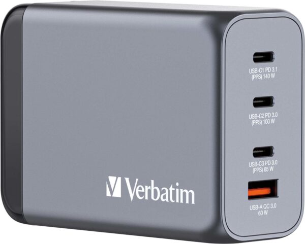 Verbatim - Netzteil - GaN - 240 Watt - 5 A - Power Delivery 3,1, QC 3,0, PD 3,0, PD/PPS - 4 Ausgabeanschlussstellen (3 x USB-C, USB Typ A) (32205)