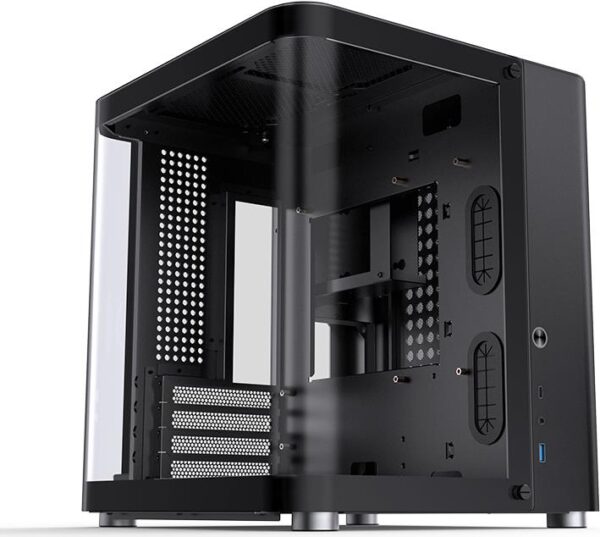 Jonsbo TK-1 2.0 Micro-ATX Gehäuse Tempered Glass - schwarz - Modernes Micro-ATX-Gehäuse von Jonsbo in Weiß - auffälliges Design aus Stahl - mit u-förmigen Tempered Glass an Seite und Front - Grafikkarten bis 280 mm - bis zu 4x 120-mm-Lüfter möglich - Platz für einen 240-mm-Radiator - Mainboards bis Micro-ATX (TK-1 BLACK)