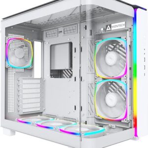 MONTECH KING 95 PRO Midi-Tower Tempered Glass ARGB - weiß - Gut ausgestatteter Midi-Tower - Vorderseite und Seitenteil aus Tempered Glass - linkes Seitenteil und Deckel mit Lüftungsschlitzen - 6x 140er-ARGB-PWM-Lüfter vorinstalliert - GPU-Länge von bis 420 mm - ARGB-Strip an der Front - bis zu zwei Netzteile möglic ... (KING95PROW)