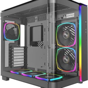 MONTECH KING 95 PRO Midi-Tower Tempered Glass ARGB - schwarz - Gut ausgestatteter Midi-Tower - Vorderseite und Seitenteil aus Tempered Glass - linkes Seitenteil und Deckel mit Lüftungsschlitzen - 6x 140er-ARGB-PWM-Lüfter vorinstalliert - GPU-Länge von bis 420 mm - ARGB-Strip an der Front - bis zu zwei Netzteile möglic ... (KING95PROB)