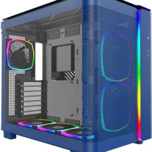 MONTECH KING 95 PRO Midi-Tower Tempered Glass ARGB - Berliner Blau - Gut ausgestatteter Midi-Tower - Vorderseite und Seitenteil aus Tempered Glass - linkes Seitenteil und Deckel mit Lüftungsschlitzen - 6x 140er-ARGB-PWM-Lüfter vorinstalliert - GPU-Länge von bis 420 mm - ARGB-Strip an der Front - bis zu zwei Netzteile möglic ... (KING95PROP)