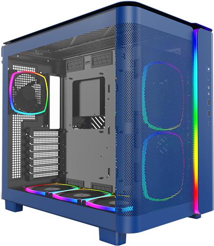 MONTECH KING 95 PRO Midi-Tower Tempered Glass ARGB - Berliner Blau - Gut ausgestatteter Midi-Tower - Vorderseite und Seitenteil aus Tempered Glass - linkes Seitenteil und Deckel mit Lüftungsschlitzen - 6x 140er-ARGB-PWM-Lüfter vorinstalliert - GPU-Länge von bis 420 mm - ARGB-Strip an der Front - bis zu zwei Netzteile möglic ... (KING95PROP)
