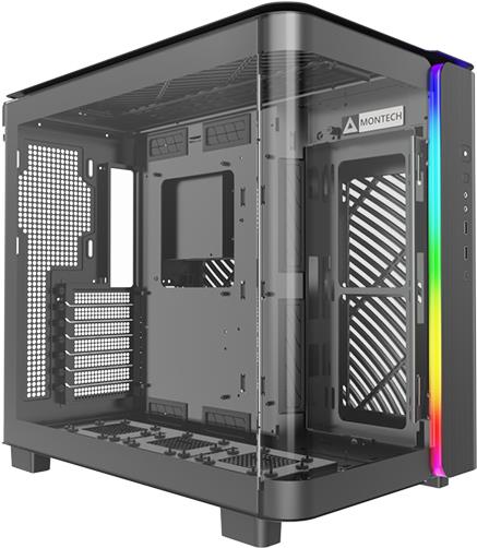 MONTECH KING 95 PRO Midi-Tower Tempered Glass ARGB - rot - Gut ausgestatteter Midi-Tower - Vorderseite und Seitenteil aus Tempered Glass - linkes Seitenteil und Deckel mit Lüftungsschlitzen - 6x 140er-ARGB-PWM-Lüfter vorinstalliert - GPU-Länge von bis 420 mm - ARGB-Strip an der Front - bis zu zwei Netzteile möglic ... (KING95PROR)