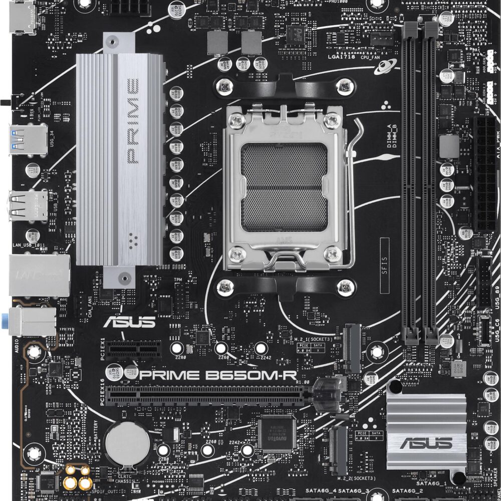 ASUS PRIME B650M-R - Motherboard - micro ATX - Socket AM5 - AMD B650 Chipsatz - USB 3,2 Gen 1, USB-C 3,2 Gen 1 - 2,5 Gigabit LAN - Onboard-Grafik (CPU erforderlich) - HD Audio (8-Kanal) (90MB1H30-M0EAY0)