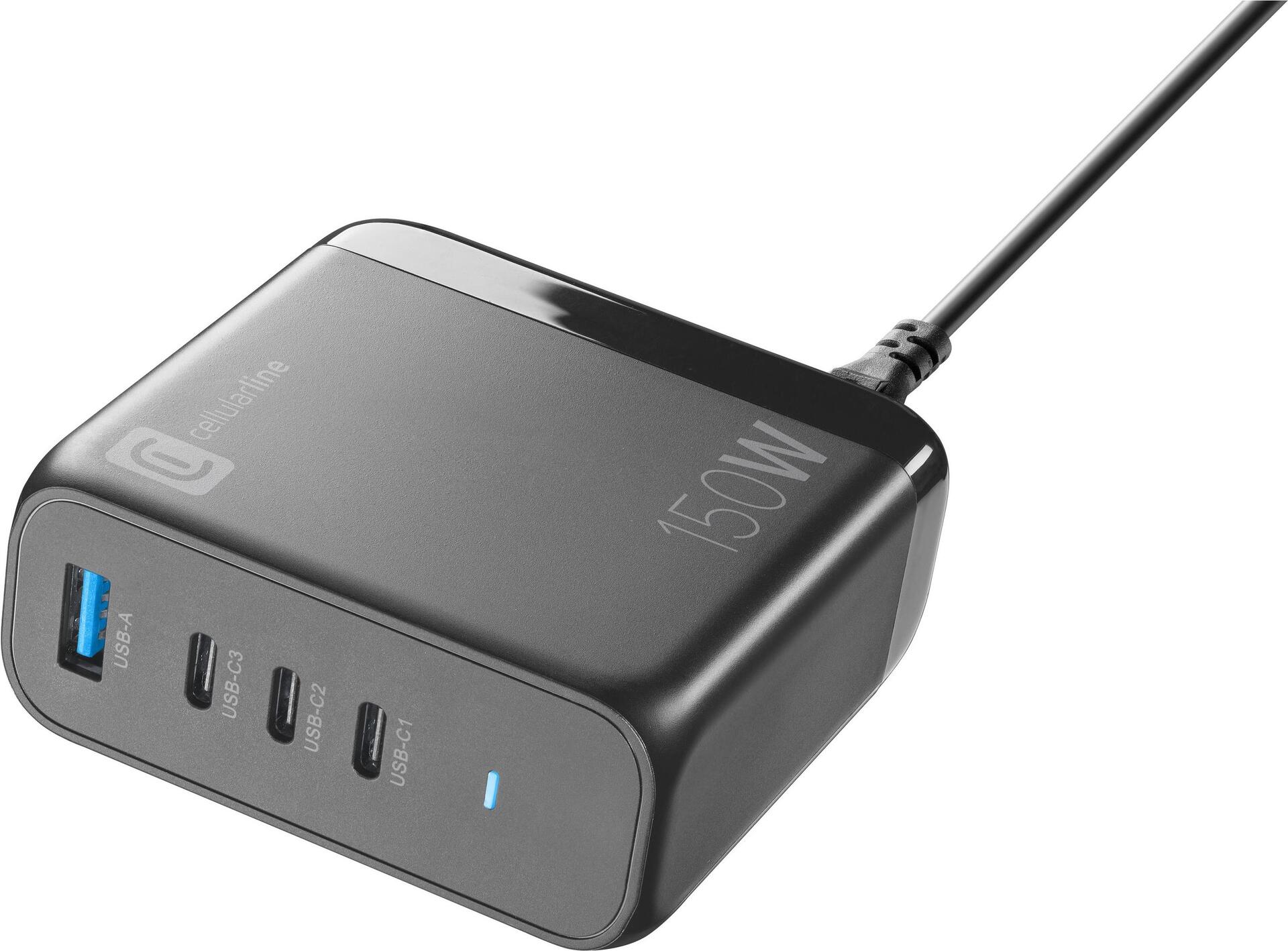 Cellularline Multipower Desk GaN Kopfhörer - Laptop - Smartphone - Tablet Schwarz AC Schnellladung Drinnen (ACHUSBGAN4PD150WK)
