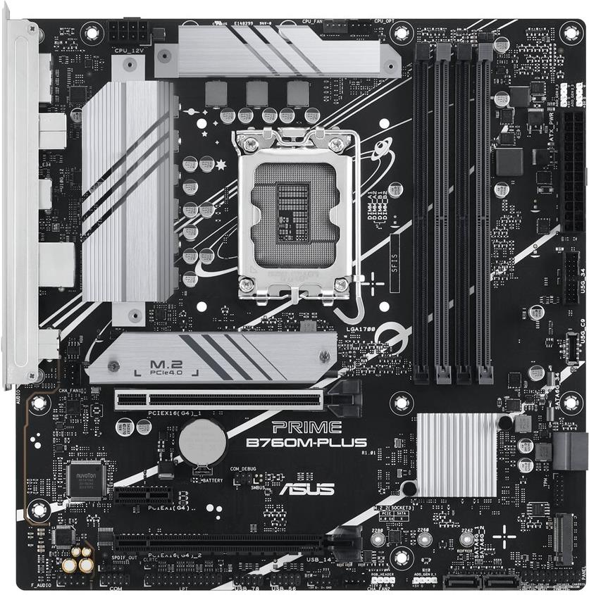 ASUS PRIME B760M-PLUS - Motherboard - micro ATX - LGA1700-Sockel - B760 Chipsatz - USB 3,2 Gen 2, USB 3,2 Gen 1, USB-C 3,2 Gen 1 - 2,5 Gigabit LAN - Onboard-Grafik (CPU erforderlich) - HD Audio (8-Kanal) (90MB1GY0-M0EAY0)