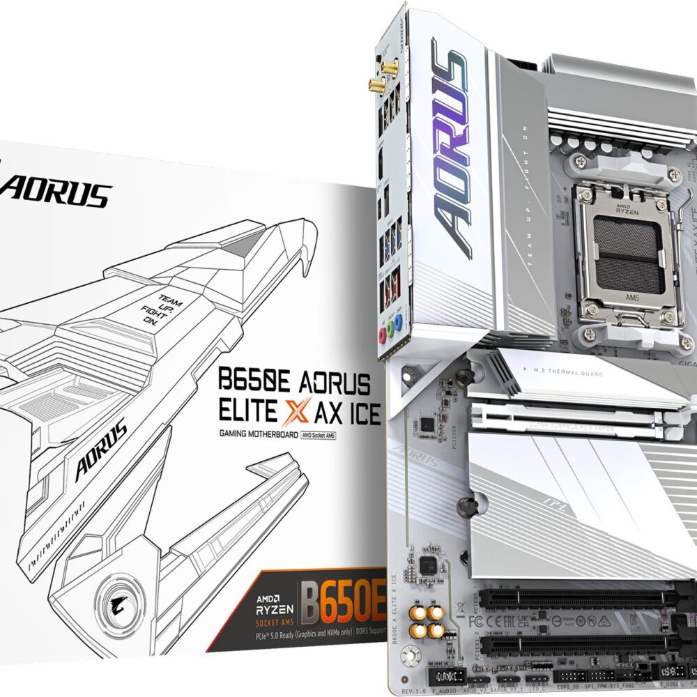 GIGABYTE AORUS B650E ELITE X AX ICE - Motherboard - ATX - Socket AM5 - AMD B650 Chipsatz - USB-C 3,2 Gen2, USB 3,2 Gen 2, USB 3,2 Gen 1, USB-C 3,2 Gen 2x2 - 2,5 Gigabit LAN, Wi-Fi 6E, Bluetooth - Onboard-Grafik (CPU erforderlich) - HD Audio (8-Kanal) (B650E A ELITE X ICE)