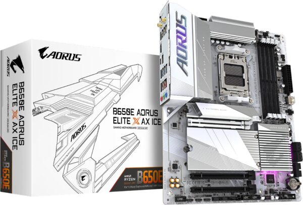 GIGABYTE AORUS B650E ELITE X AX ICE - Motherboard - ATX - Socket AM5 - AMD B650 Chipsatz - USB-C 3,2 Gen2, USB 3,2 Gen 2, USB 3,2 Gen 1, USB-C 3,2 Gen 2x2 - 2,5 Gigabit LAN, Wi-Fi 6E, Bluetooth - Onboard-Grafik (CPU erforderlich) - HD Audio (8-Kanal) (B650E A ELITE X ICE)