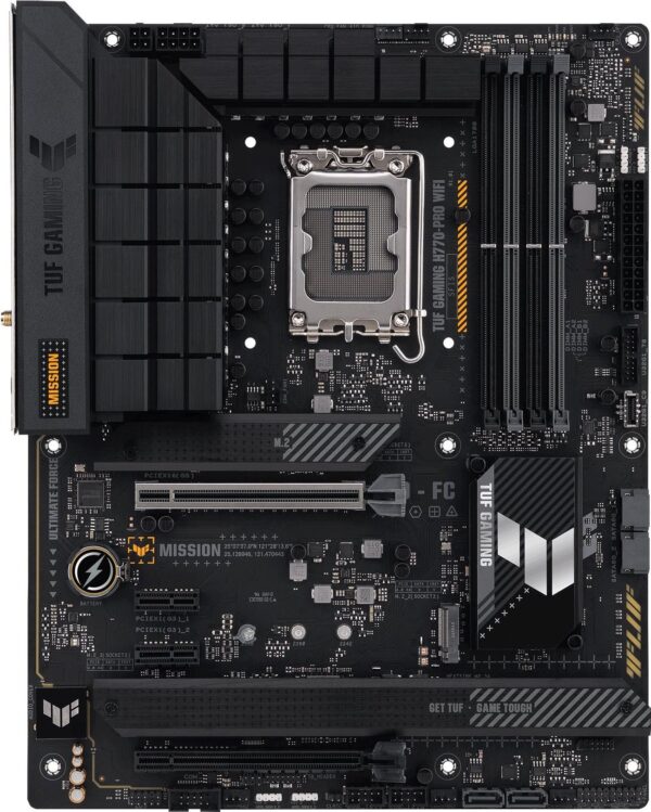 ASUS TUF GAMING H770-PRO WIFI - Motherboard - ATX - LGA1700-Sockel - H770 Chipsatz - USB-C 3,2 Gen 2x2, USB 3,2 Gen 2, USB 3,2 Gen 1, USB-C 3,2 Gen 1 - 2,5 Gigabit LAN, Wi-Fi 6, Bluetooth - Onboard-Grafik (CPU erforderlich) - HD Audio (8-Kanal) (90MB1D50-M1EAY0)