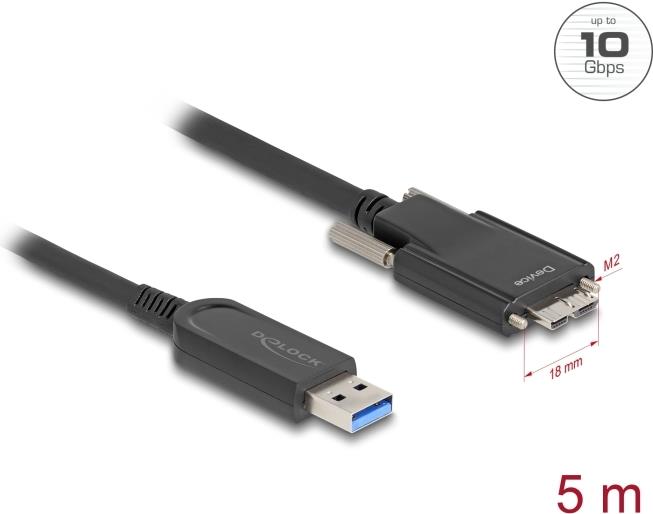 Delock - USB-Kabel - USB Typ A (M) zu Micro-USB Typ B (M) schraubbar - USB 2,0 - 900 mA - 5,0m - Schwarz (83211)
