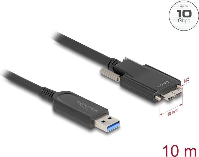 Delock - USB-Kabel - Micro-USB Typ B (M) schraubbar zu USB Typ A (M) - USB 2,0 - 900 mA - 10,0m - Schwarz (83213)