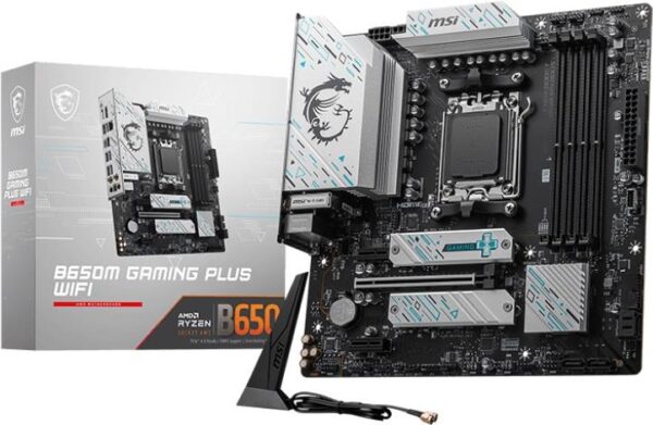 MSI B650M GAMING PLUS WIFI - Motherboard - micro ATX - Socket AM5 - AMD B650 Chipsatz - USB 3,2 Gen 1, USB-C 3,2 Gen2, USB 3,2 Gen 2 - 2,5 Gigabit LAN, Wi-Fi 6E, Bluetooth - Onboard-Grafik (CPU erforderlich) - HD Audio (8-Kanal) (7E24-001R)