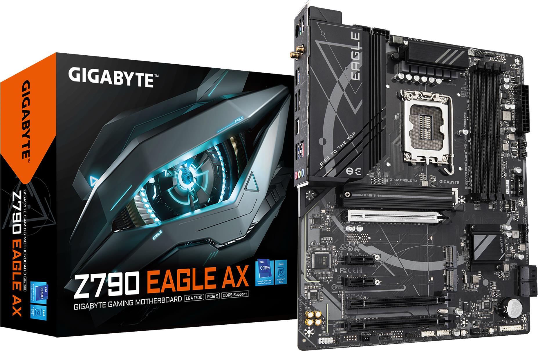 Gigabyte Z790 EAGLE AX - 1,0 - Motherboard - ATX - LGA1700-Sockel - Z790 Chipsatz - USB-C 3,2 Gen2, USB-C 3,2 Gen 1, USB 3,2 Gen 1, USB 3,2 Gen 2 - 2,5 Gigabit LAN, Wi-Fi, Bluetooth - Onboard-Grafik (CPU erforderlich) - HD Audio (8-Kanal) (Z790 EAGLE AX)