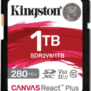 Kingston Canvas React Plus - Flash-Speicherkarte - 1TB - Video Class V60 / UHS-II U3 / Class10 - SDXC UHS-II (SDR2V6/1TB)