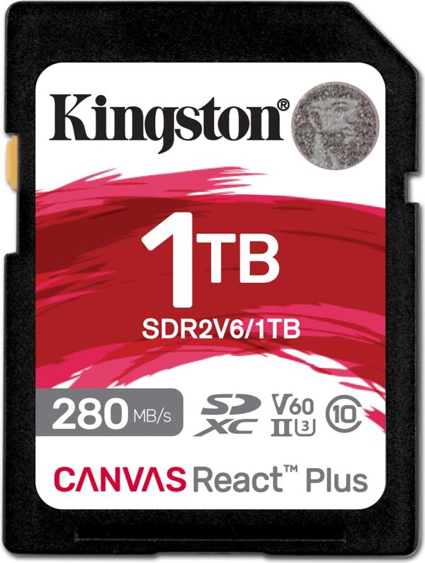 Kingston Canvas React Plus - Flash-Speicherkarte - 1TB - Video Class V60 / UHS-II U3 / Class10 - SDXC UHS-II (SDR2V6/1TB)