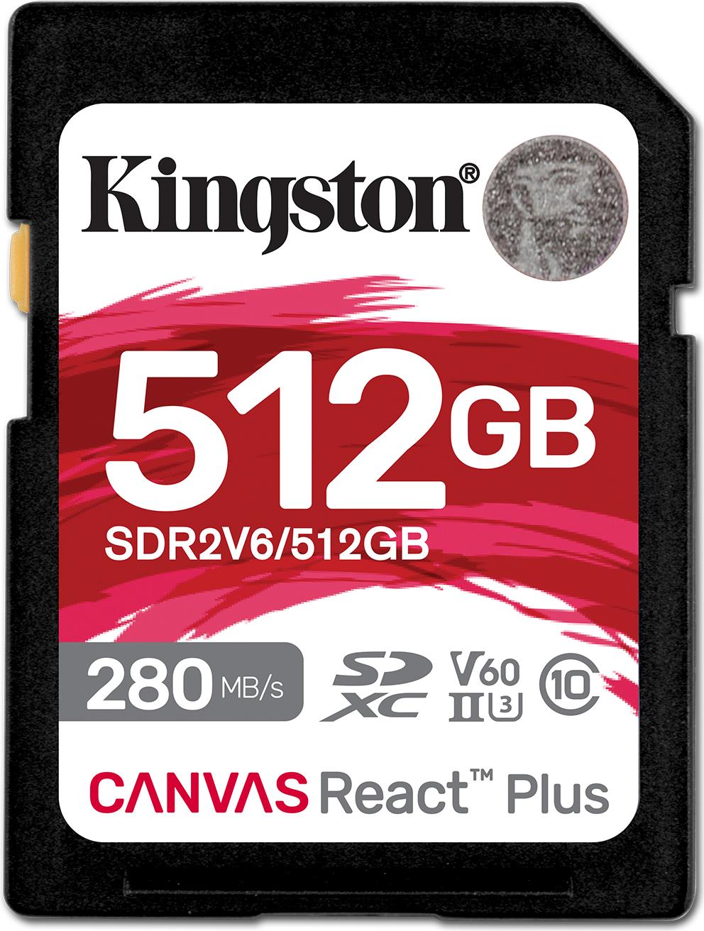 Kingston Canvas React Plus - Flash-Speicherkarte - 512GB - Video Class V60 / UHS-II U3 / Class10 - SDXC UHS-II (SDR2V6/512GB)